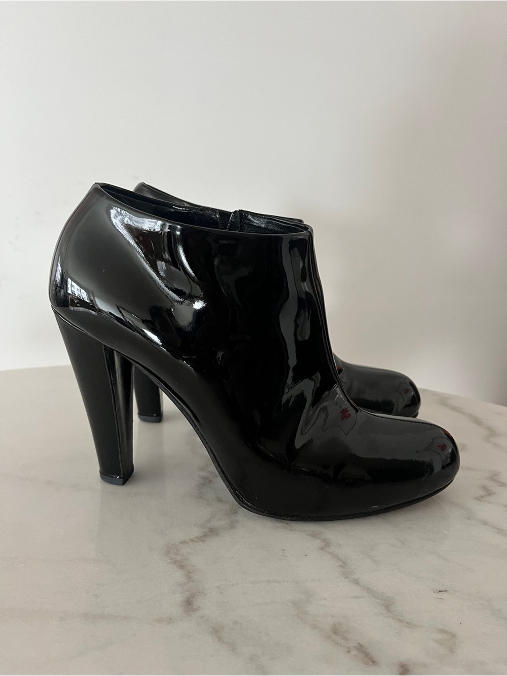 Miu Miu Black Patent Leather Ankle Booties Size 37.5